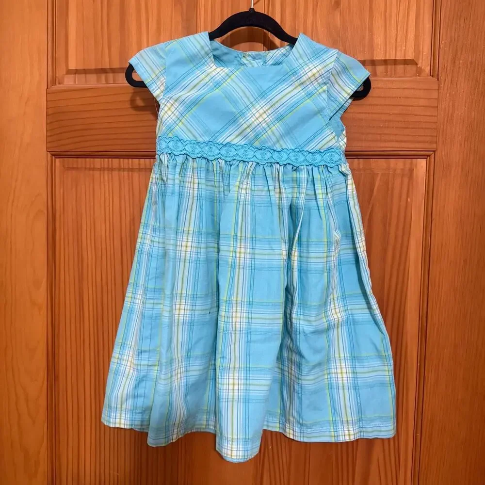 Girls Plaid Blue Shimmer Easter Spring Dress 5t